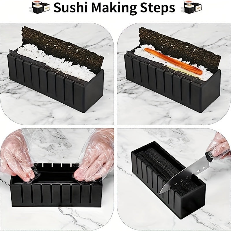 Set of 10 Sushi Making Tools Including Rice Mold Spreader and Roller for Home Cooking