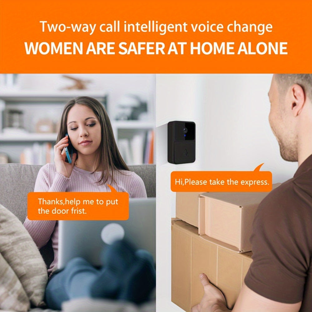 Smart WiFi Doorbell with HD Camera Night Vision Two-Way Audio Motion Detection Black