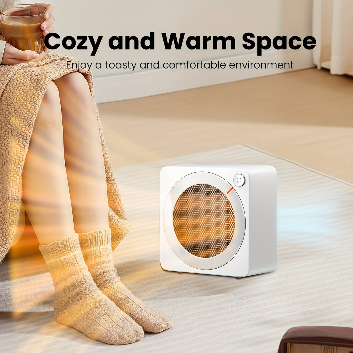 Compact Electric Space Heater with Thermostat Quiet Fan Energy Saving Indoor Use