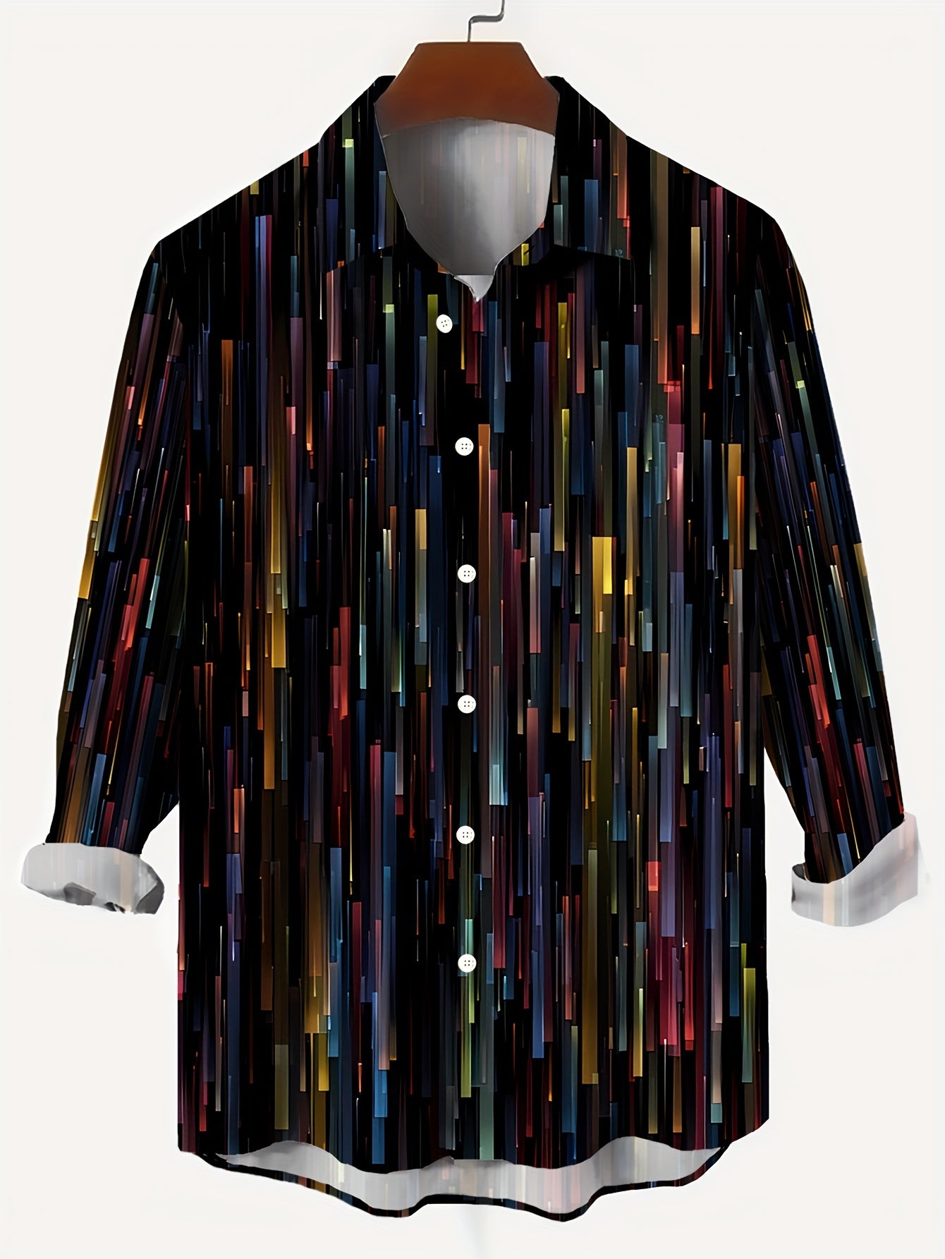 Men's Plus Size Vintage Long Sleeve Shirt with Rainbow Stripe Gradient Print