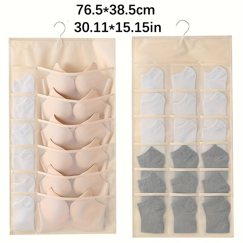 Dual-Sided Hanging Organizer for Underwear Socks Non Woven Foldable Grey Pink Ivory