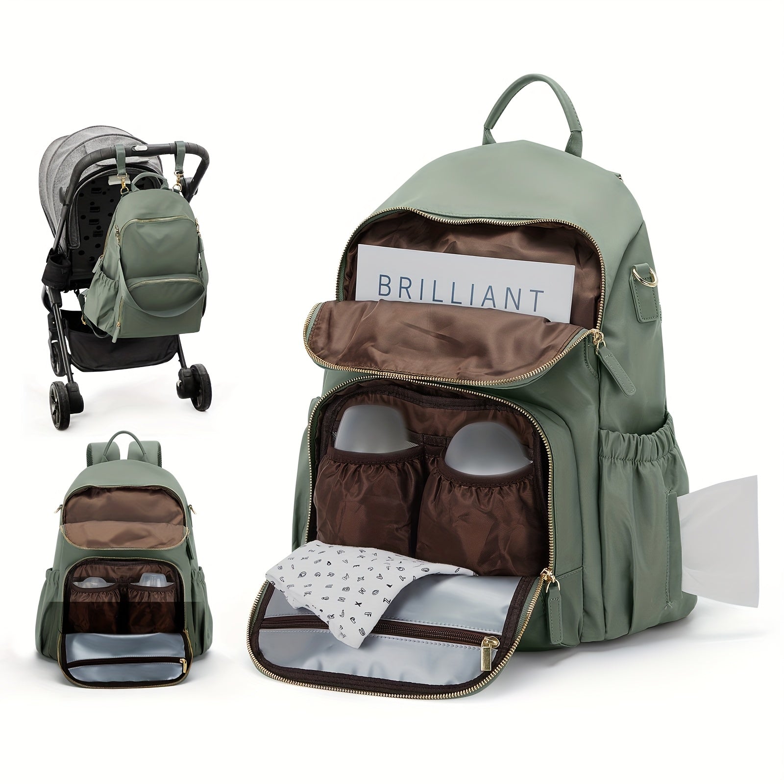 Large Capacity Waterproof Diaper Bag Backpack for New Moms with Insulated Bottle Pockets and Laptop Compartment