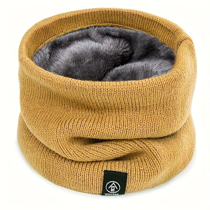 Fleece-Lined Neck Warmer Windproof Knit Scarf for Men Women Winter Solid Colors