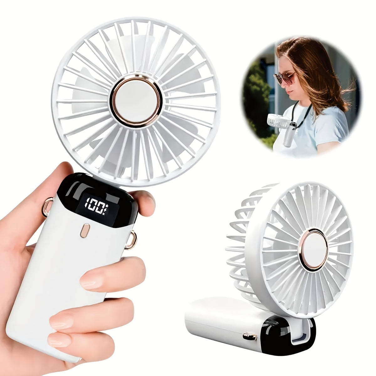 Portable USB Desk Fan with Digital Display 5-Speed Adjustable Mini Air Conditioner Rechargeable Lithium Battery