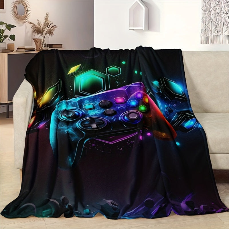 Geometric Gaming Controller Print Flannel Blanket Soft Warm All-Season Bed Sofa Travel