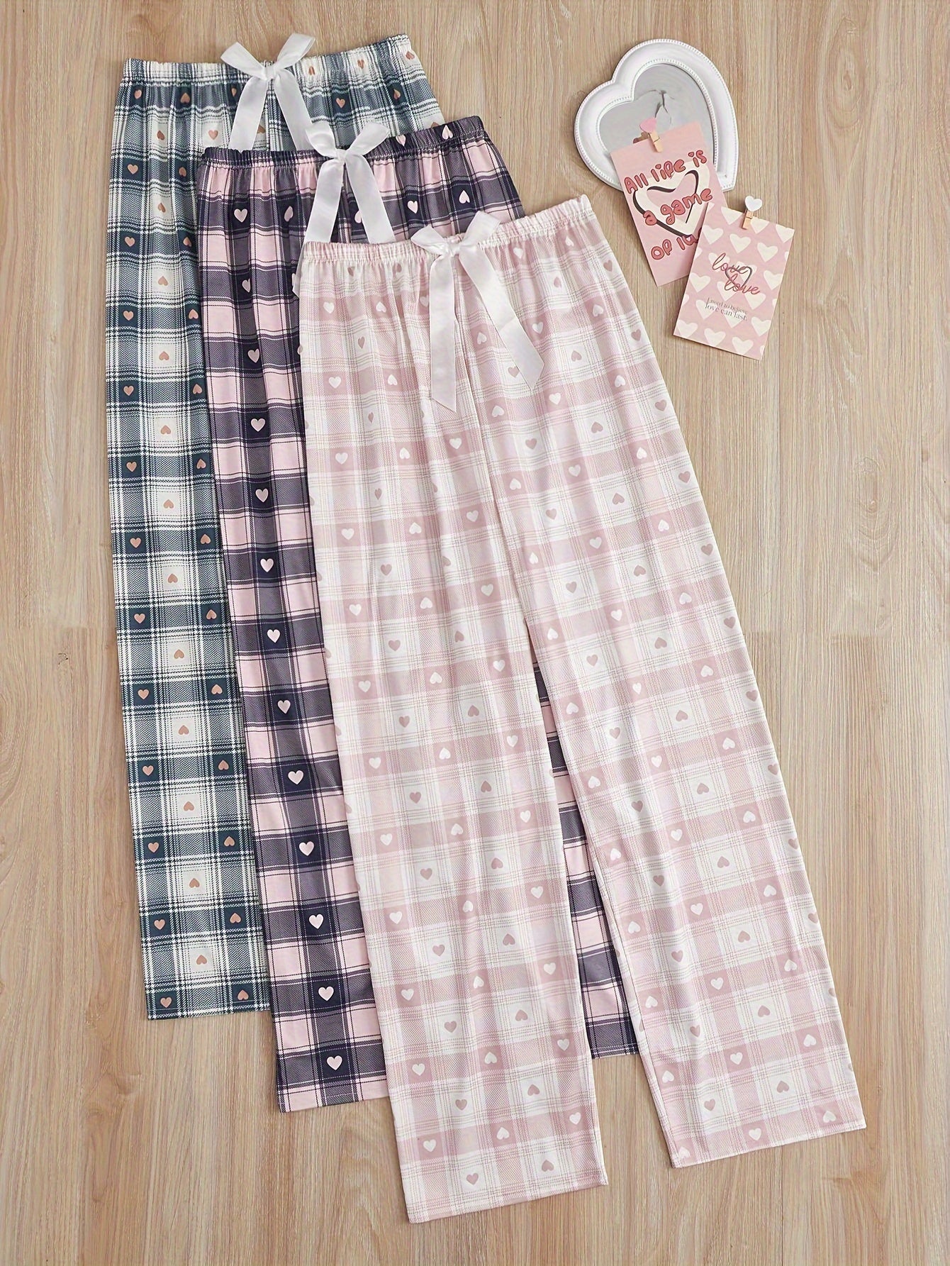 Women's Printed Plaid Sleep Pants 3-Pack All-Season Cropped Polyester