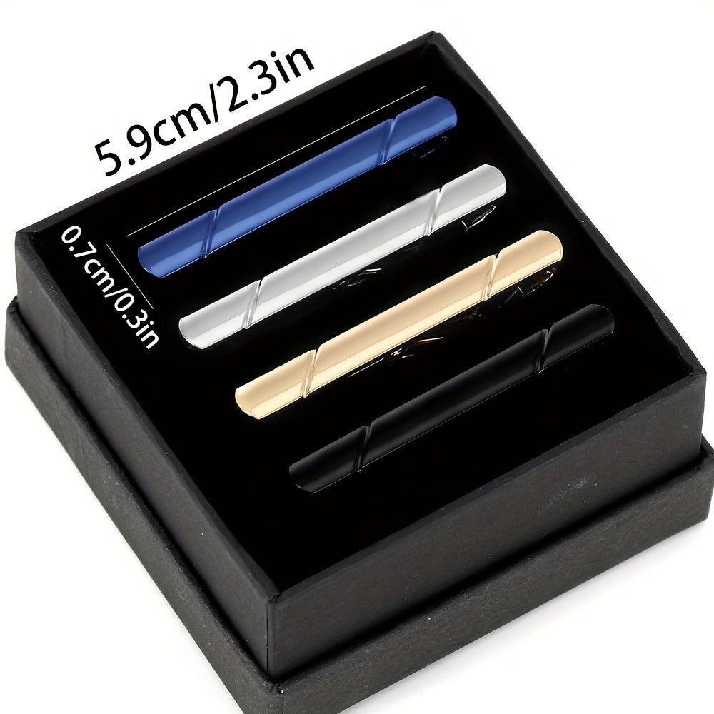 Набор из 4 мужских зажимов для галстука из меди с геометрическим дизайном для деловой и официальной одежды