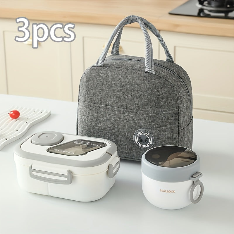 3-Piece Portable Lunch Bag Set with Thermal Bag, Lunch Box, and Oatmeal Cup for Students