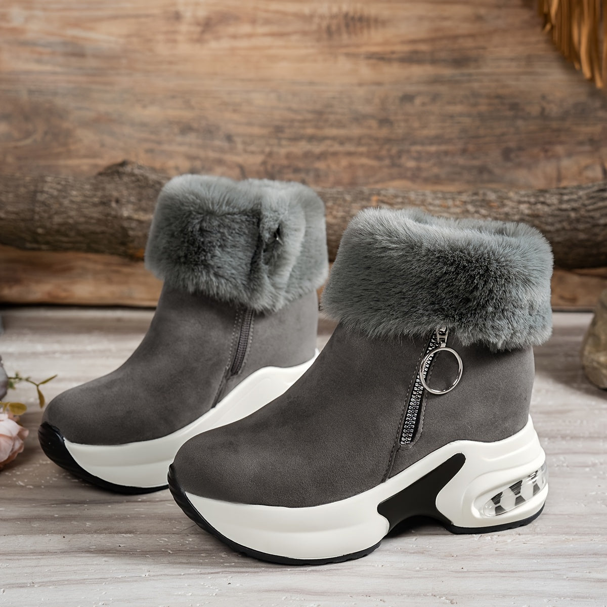 Women's Winter Plush-Lined Platform Ankle Boots with Thick Sole