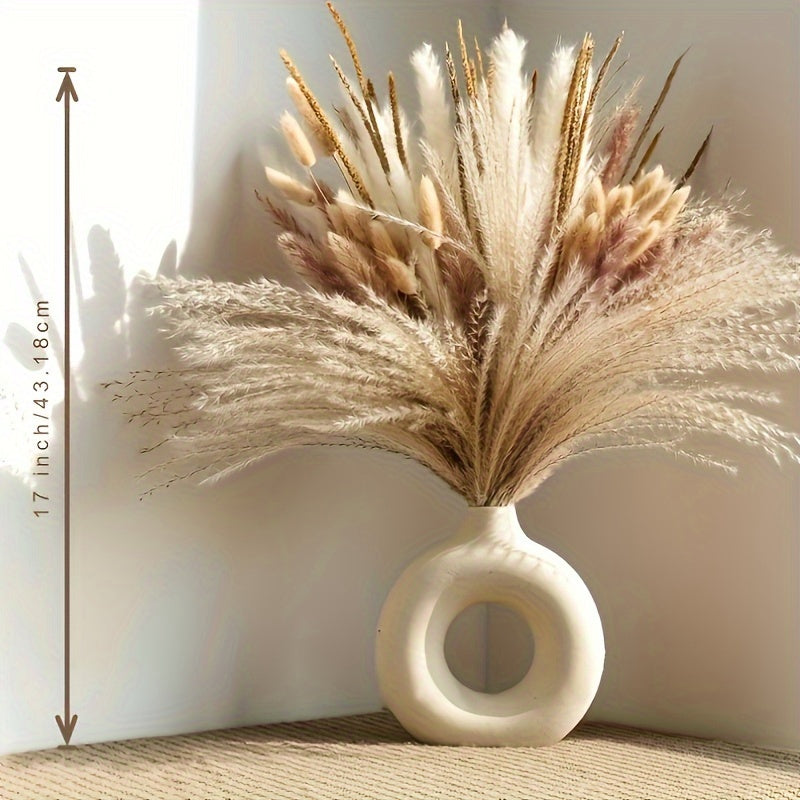 120 Pieces Dried Pampas Grass Natural Beige Brown Purple for Home Wedding Decor