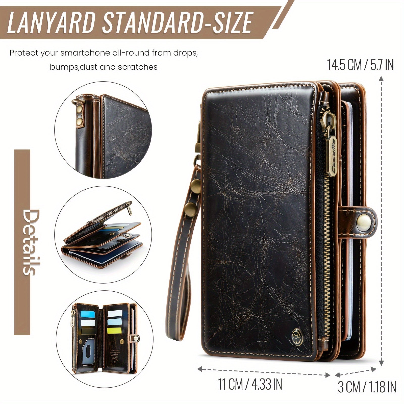 Faux Leather Passport Organizer with Zipper Coin Purse 11 Card Slots Cash Slots and Protective Cover