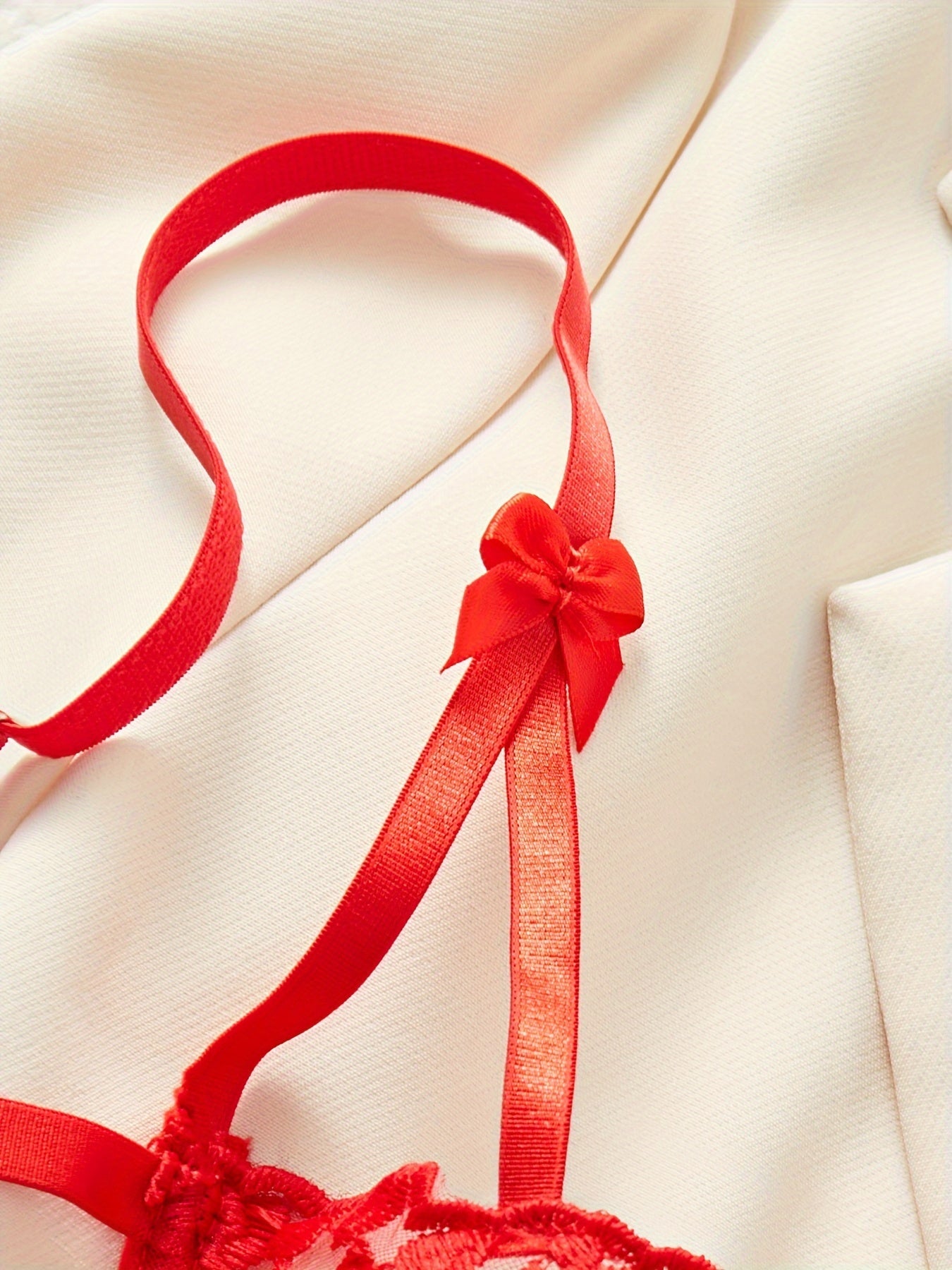 Adult Red Lace Lingerie Set with Bow Accents for Women