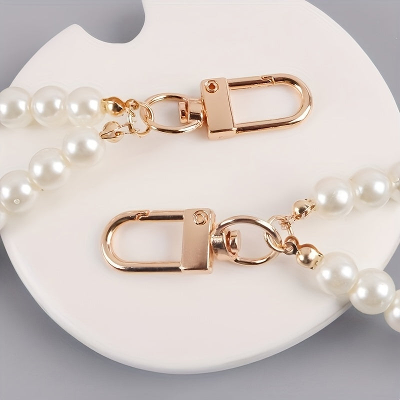 Women's Pearl Keychain Glass Bead Bag Charm with Gold Clasp