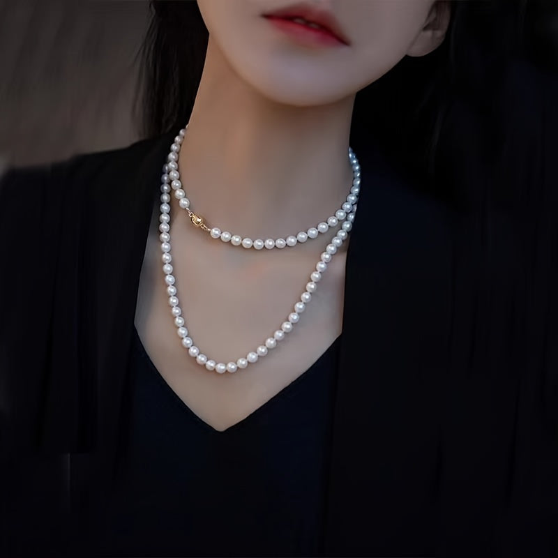 Collar de perlas de agua dulce de 85cm con cierre magnético, joyería elegante para mujeres