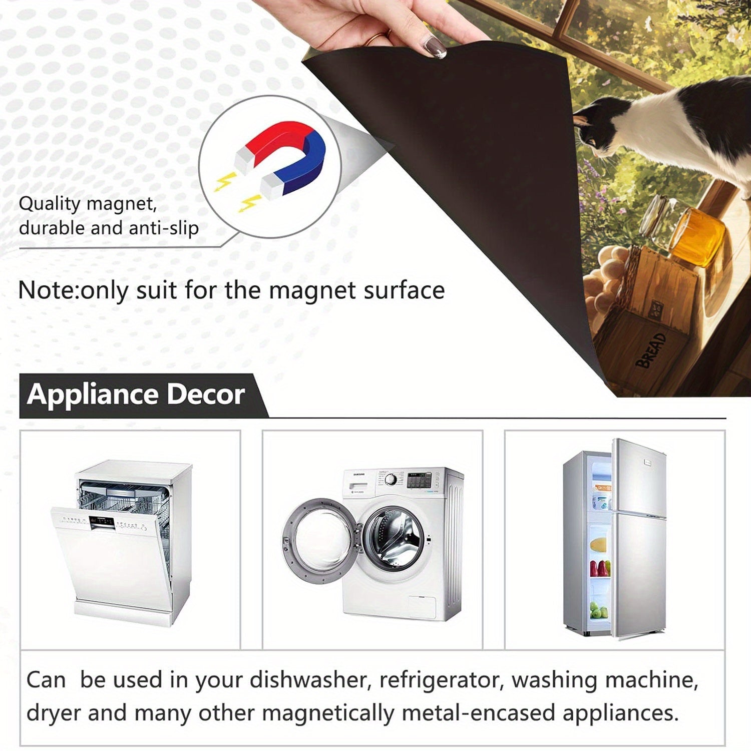 O'rmon uslubidagi idish-tovoq magnit qopqog'i, derazadagi mushuk bilan dizayn, suv o'tkazmaydigan, issiqlikka chidamli, oson qo'llaniladi, oshxona dekoratsiyasi