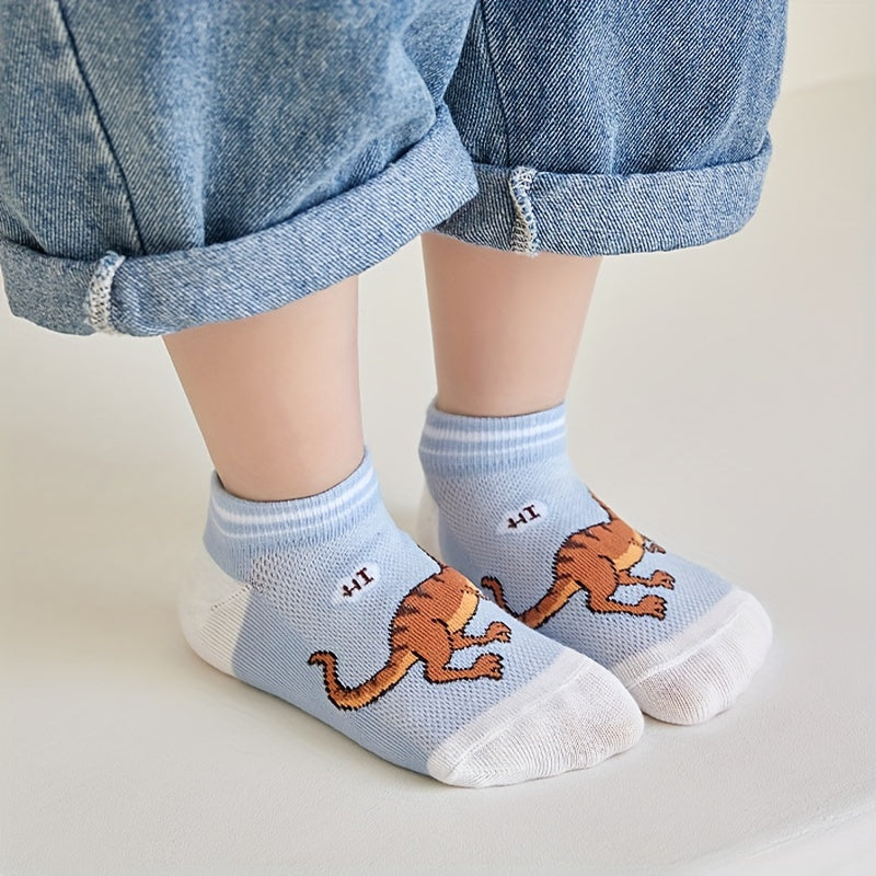 Calcetines de dinosaurio para niño, 5 pares, calcetines transpirables hasta el tobillo para niños, primavera y verano