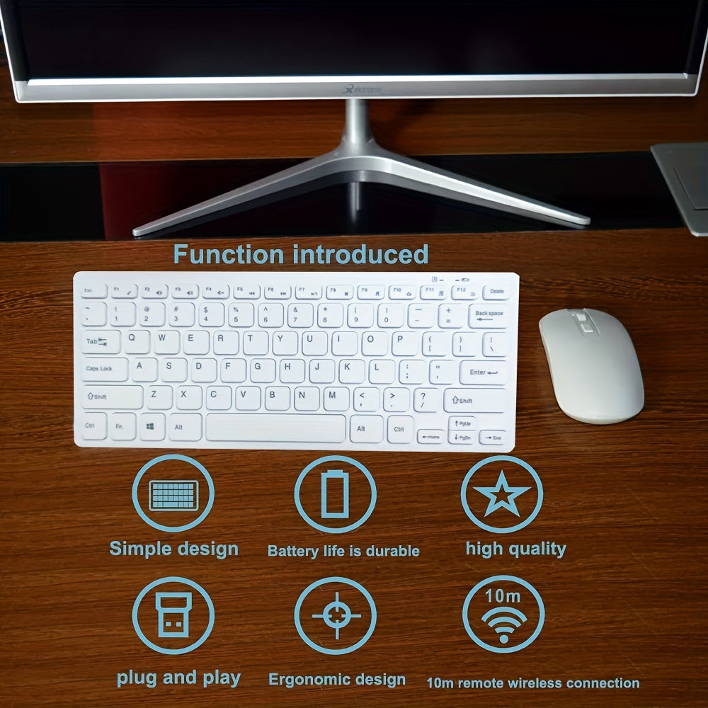 Ergonomic Wireless Keyboard and Mouse Set 2.4GHz Optical Slim ABS Battery-Free for PC