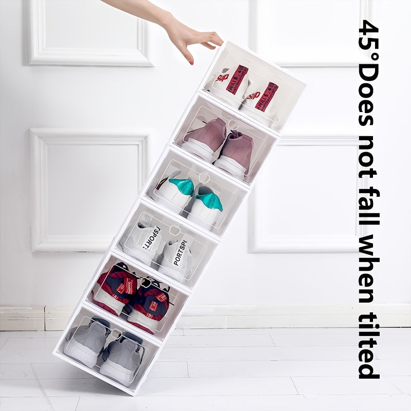 Набор из 15 штабелируемых органайзеров для обуви - Прозрачные пластиковые контейнеры с крышками на петлях для использования в доме и общежитии, разработанные для экономии пространства.