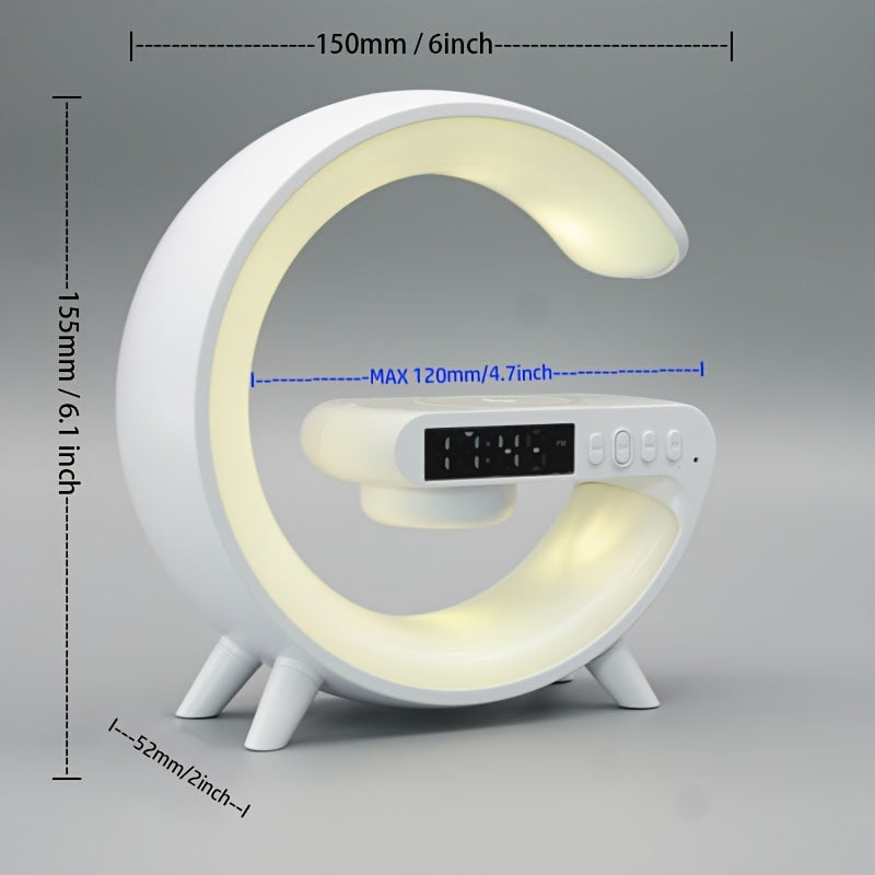 Modern Wireless Speaker with LED Light Desk Lamp Phone Holder Alarm Clock and Wireless Charging Black or White