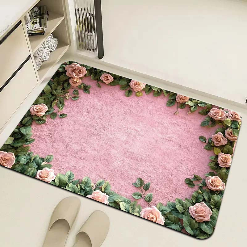 Polyester Doormat Non-Slip Floral Design 8mm Thick Indoor Entrance Mat