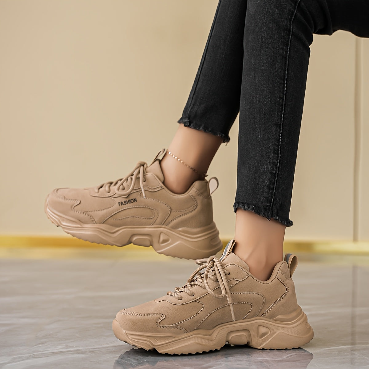 Women's Solid Color High-Top Sneakers Casual Lace-Up Comfort