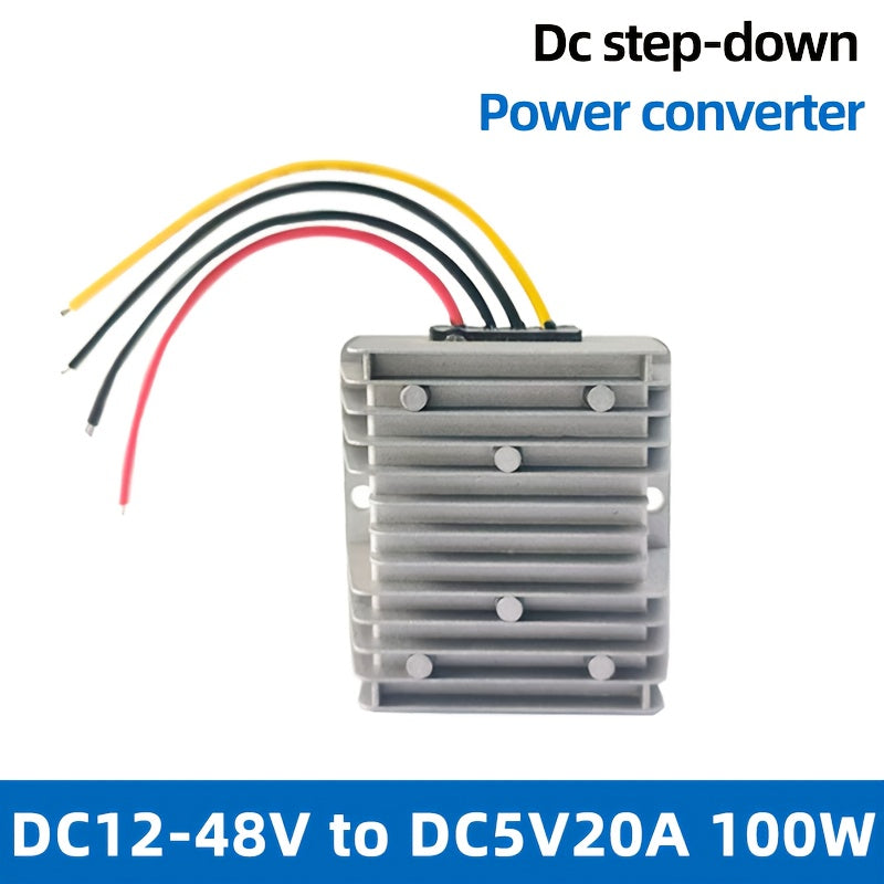 100W DC Step-Down Power Converter 12-48V to 5V 20A with Alligator Clips