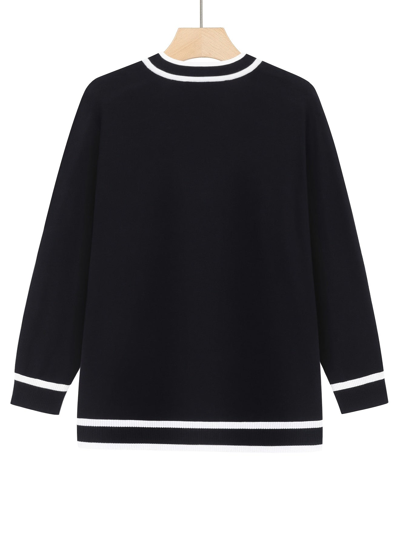 Plus Size Black White Cardigan Sweater with Pearl Buttons for Women