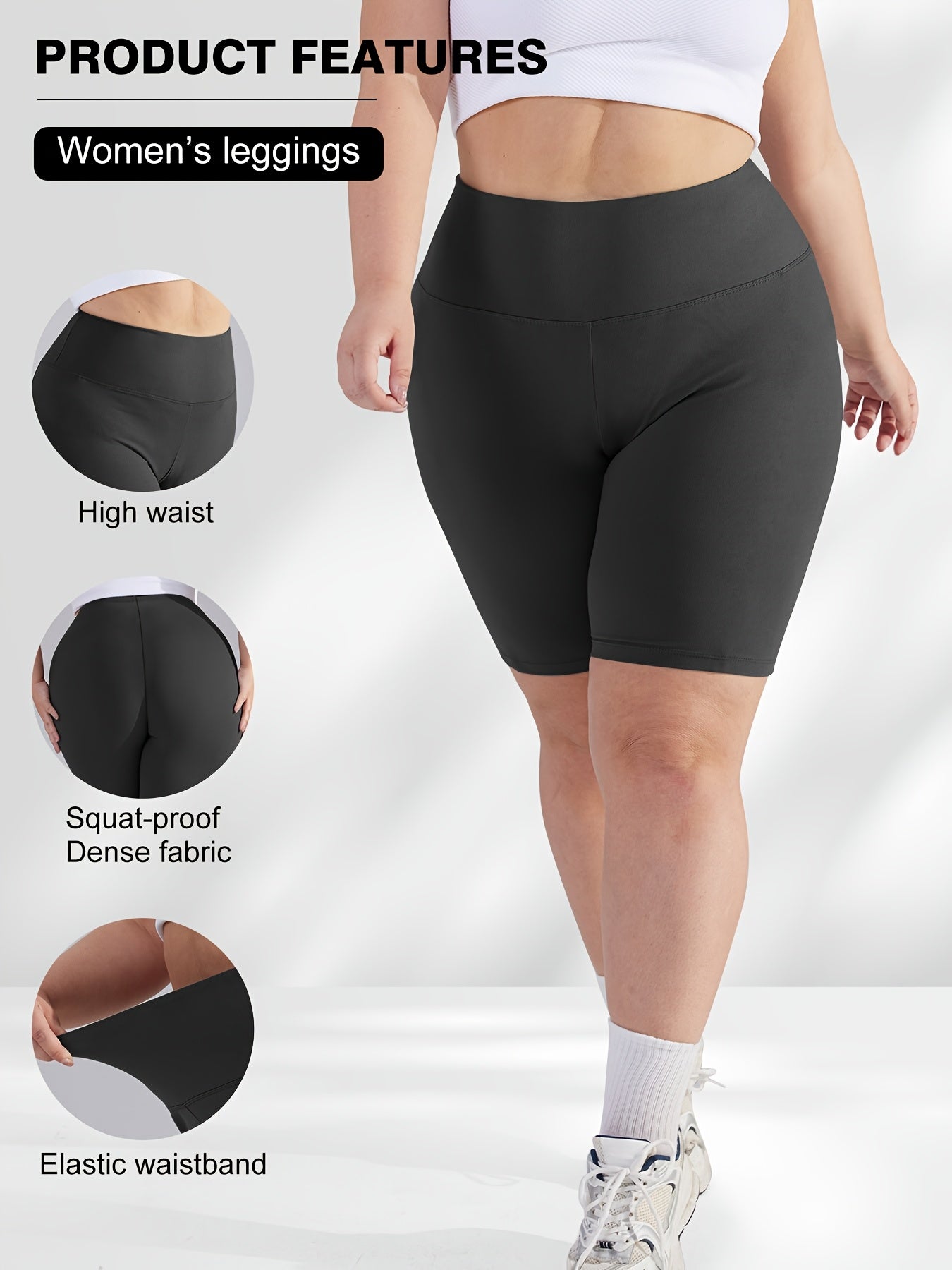 Plus Size High-Waisted Yoga Shorts Non-See-Through Moisture-Wicking Elastic Fabric
