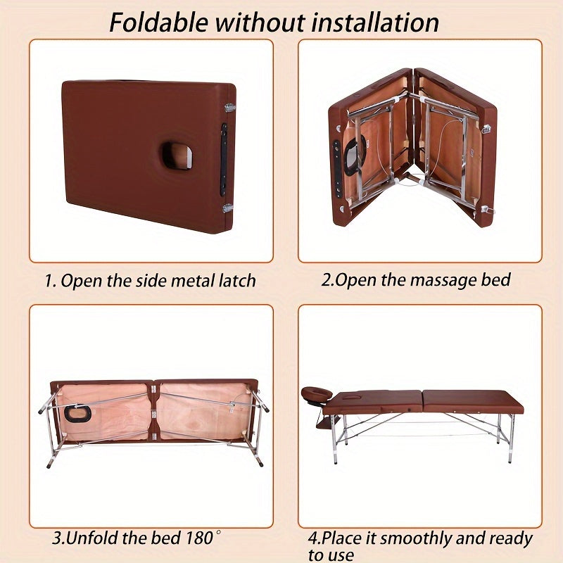 Foldable Adjustable Height Massage Table with Face Pillow for Spa Home Tattoo