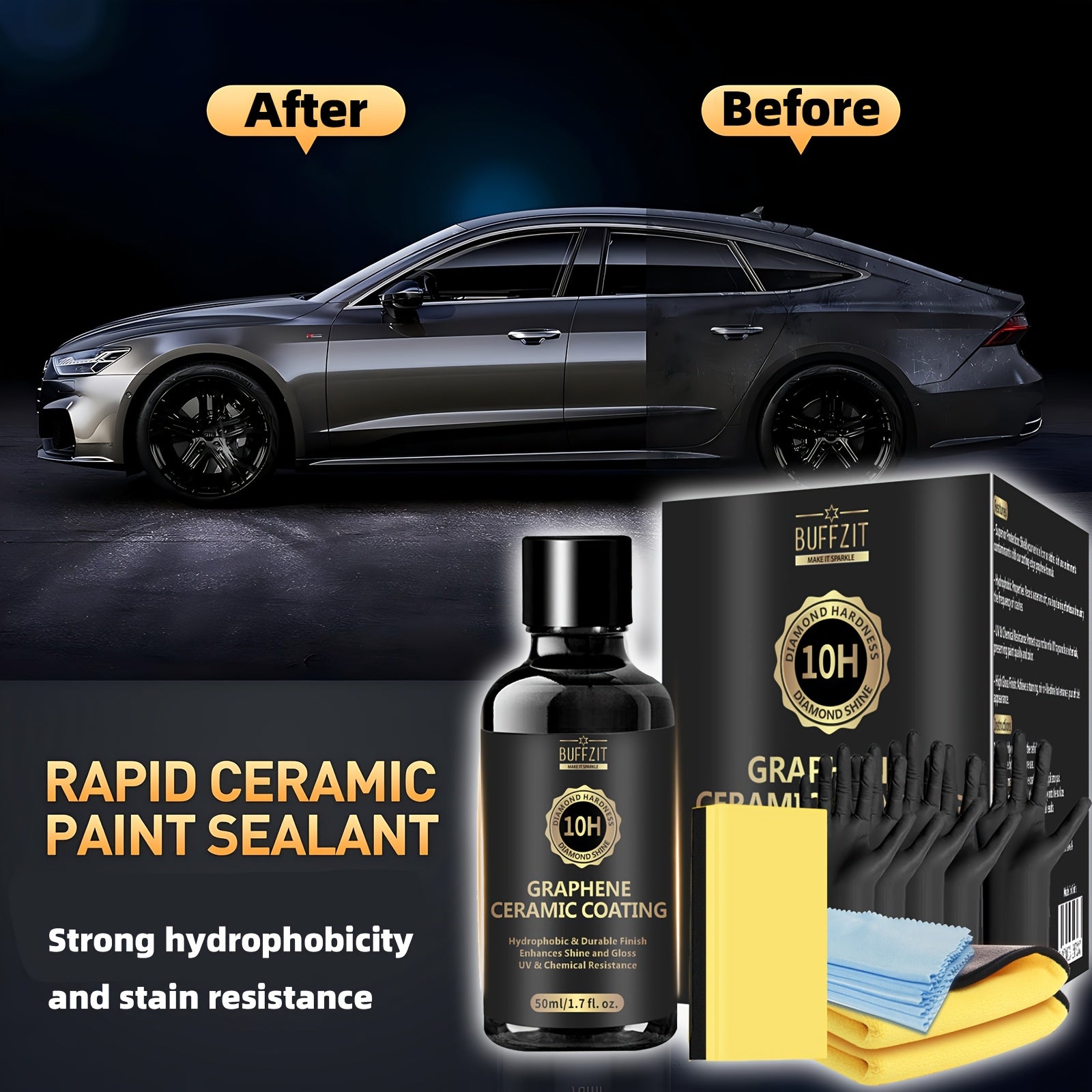 Graphene Ceramic Coating Wax for Cars 10H Surface Protection Hydrophobic High Shine 50ml