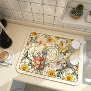 Rubber Dish Drying Mat for Kitchen Countertops, Water Absorption, Anti-Mold