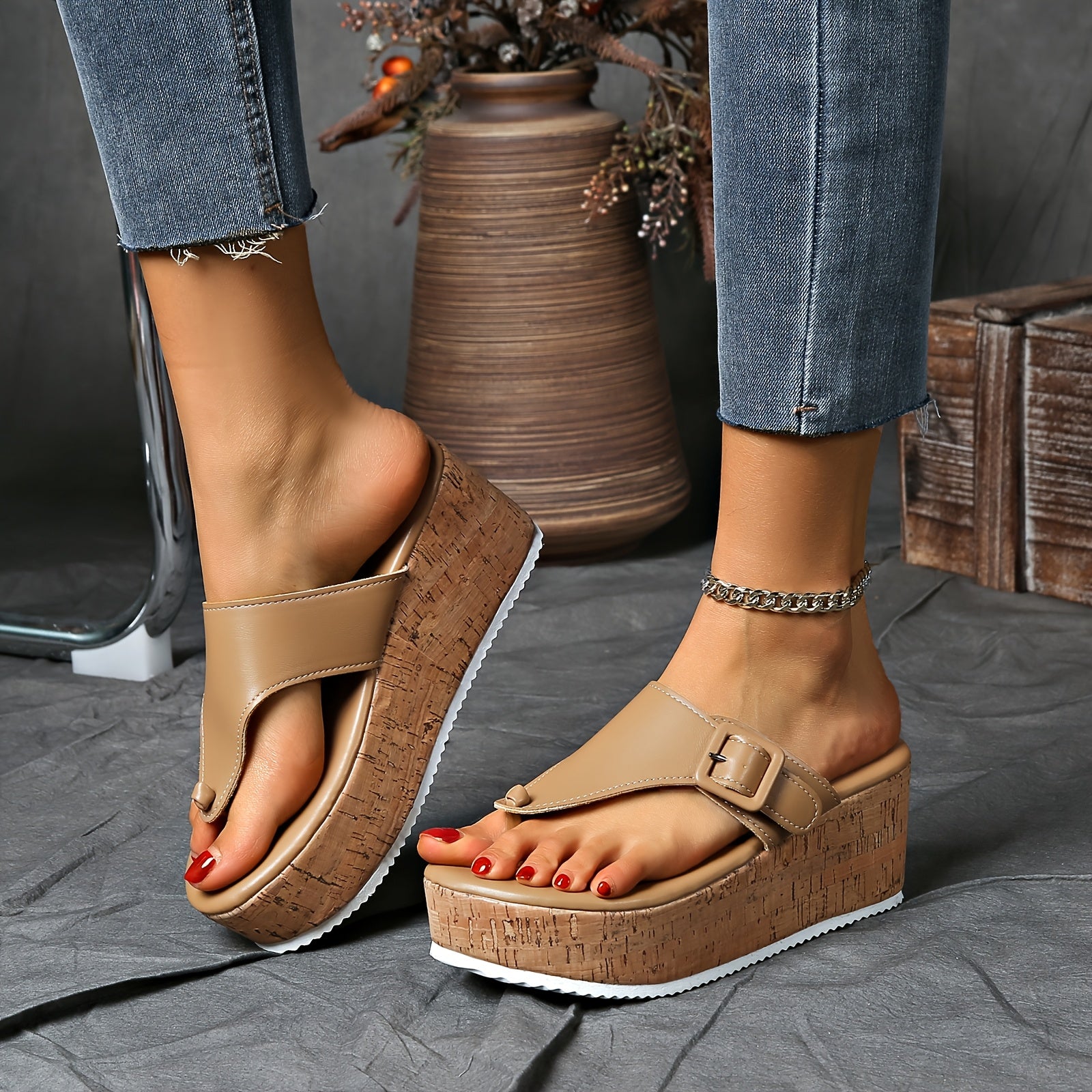 Women's White Open-Toe Platform Sandals Slip-On Summer Casual Footwear