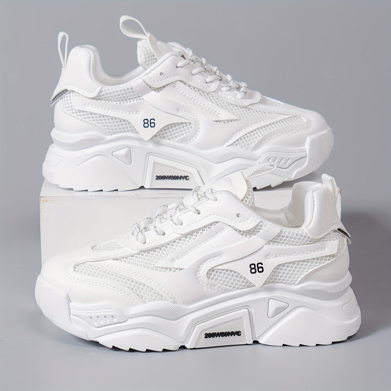 Women's Mesh Sneakers Breathable Lace-Up Low Top White Casual Shoes
