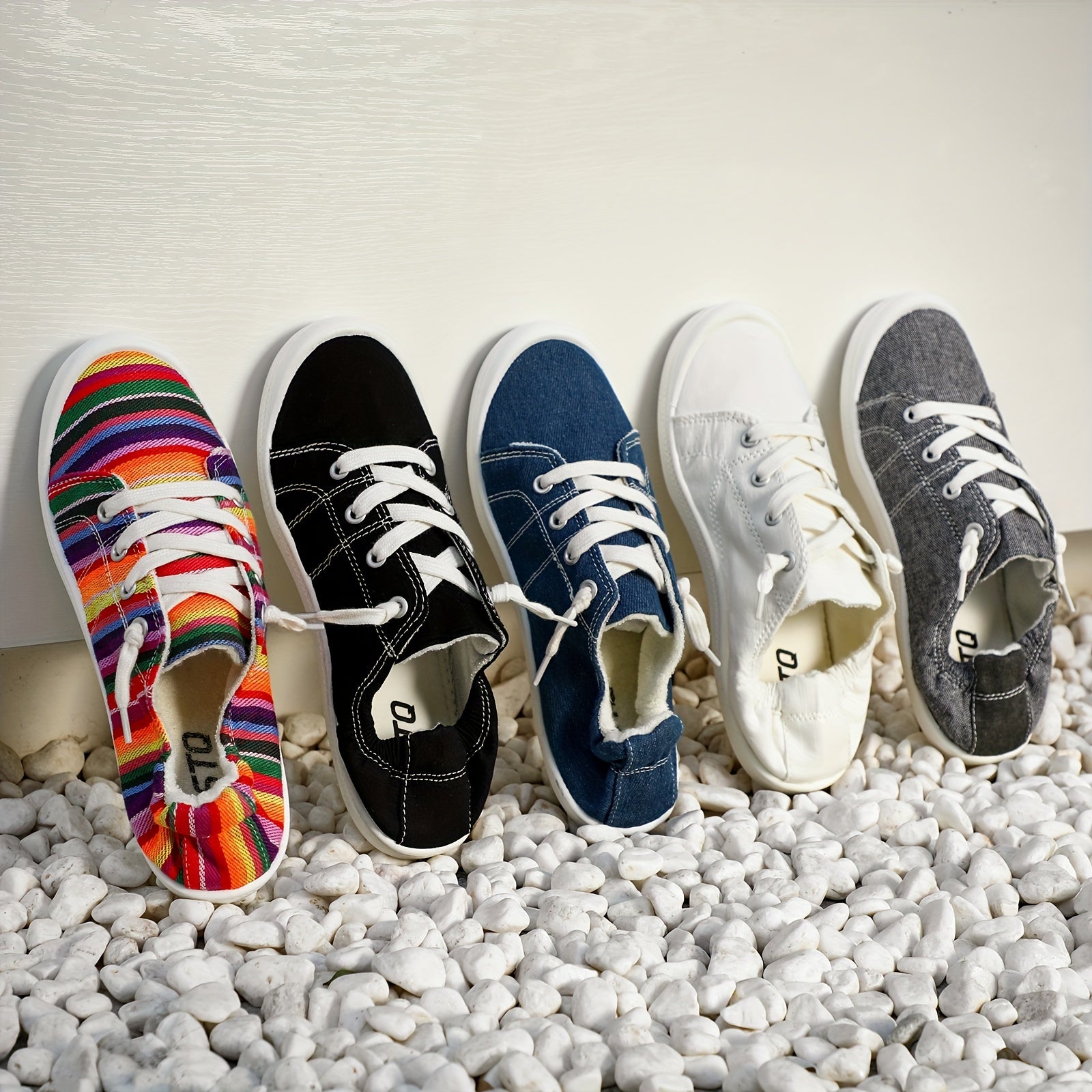 Women's Canvas Lace-Up Sneakers, Solid Color Casual Walking Shoes