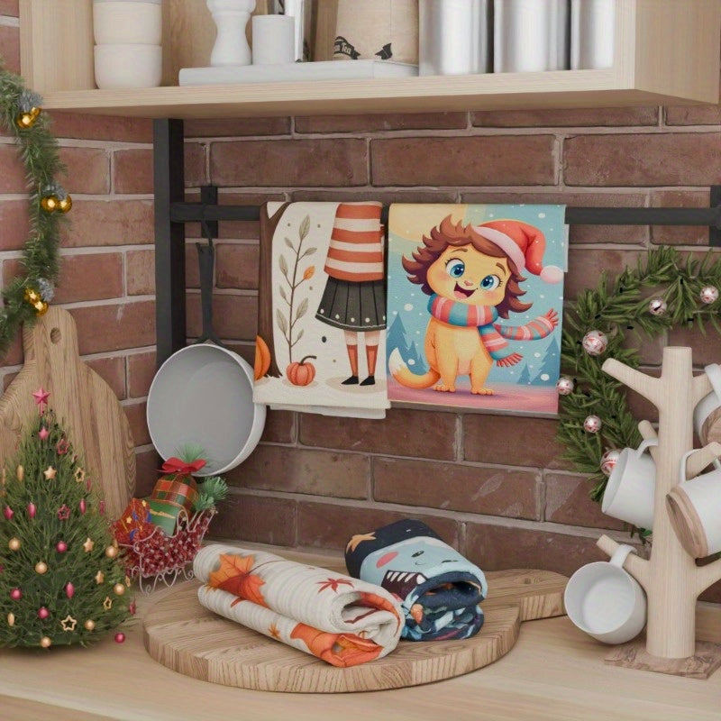 Set of Four Christmas Kitchen Towels, Soft Polyester, 45x66 cm, Fantasy Design