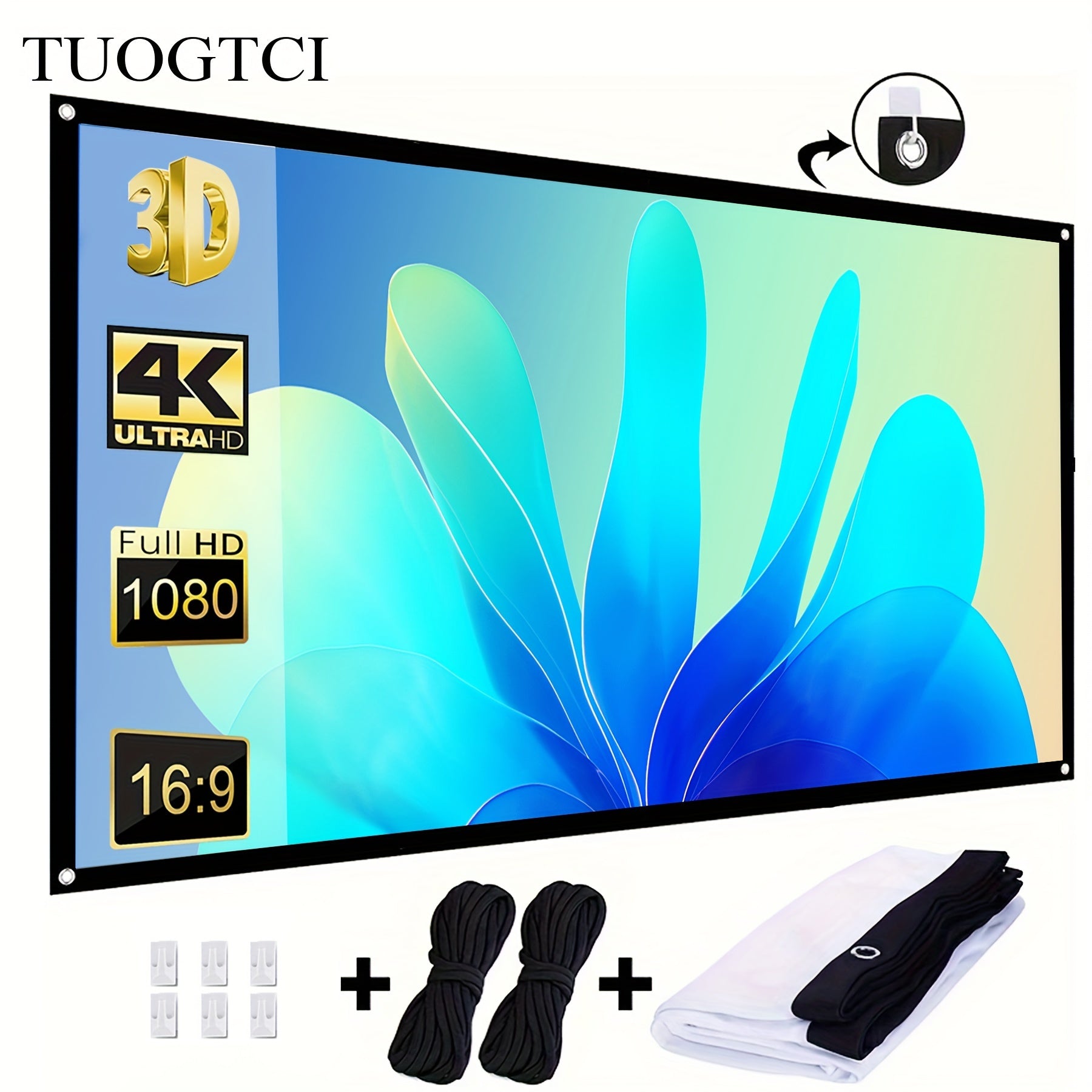 Экран для проектора на улице 60 дюймов 4K HD, складной, моющийся, двусторонний, портативный для домашнего кинотеатра, офиса