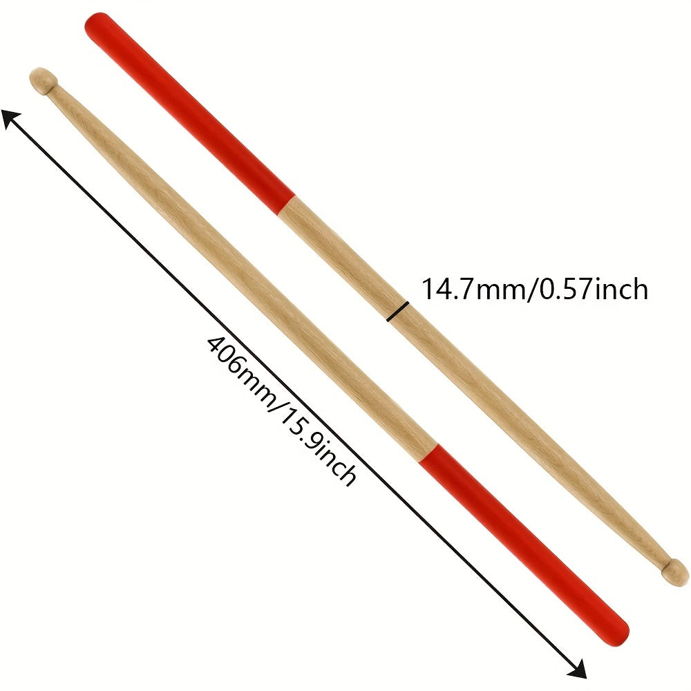 Maple Drumsticks with Non-Slip Rubber Handle for Beginners in 5 Colors