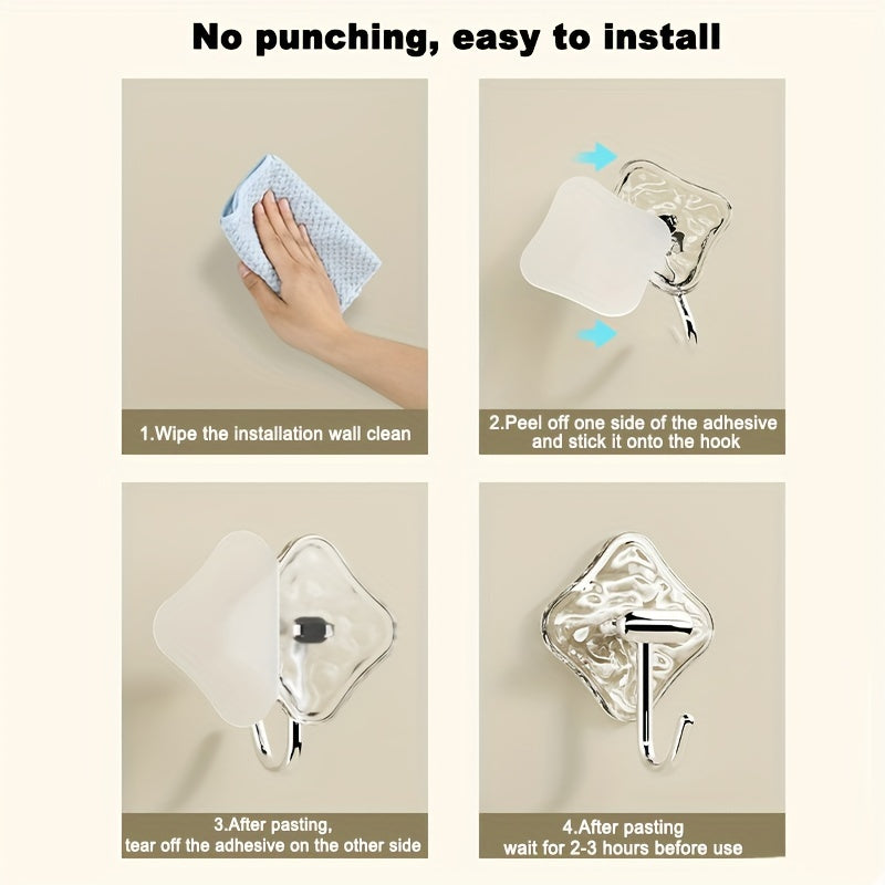 4-Pack Adhesive Hooks Non-Slip Traceless for Kitchen Bathroom Bedroom Utility