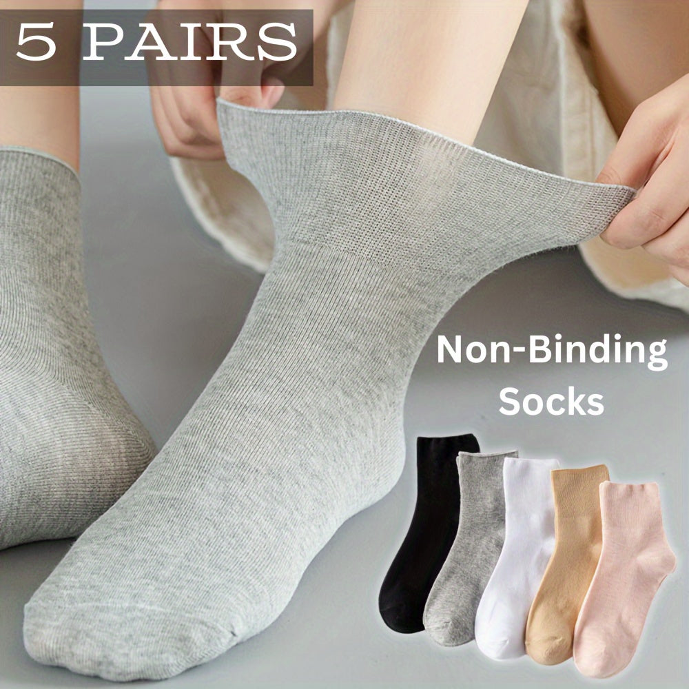 Women's Diabetic Socks 5 Pairs Non-Binding Cotton Polyester Spandex Comfortable Support