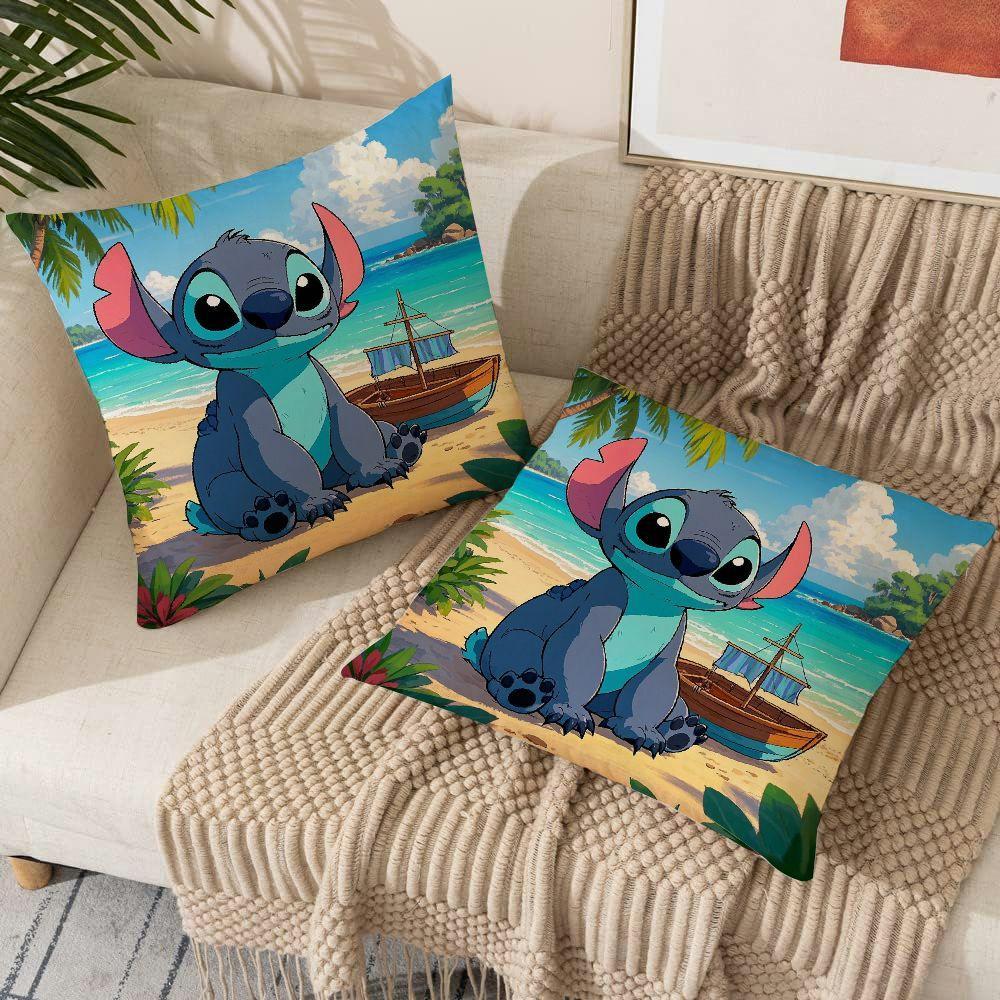 Two-Pack Disney Stitch Beach Scene Throw Pillow Covers Indoor Outdoor Living Room Decor