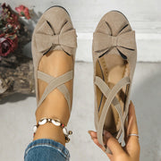 Zapatos planos de temporada para mujer, con lazo y correa cruzada, de color sólido, sin cordones, de franela