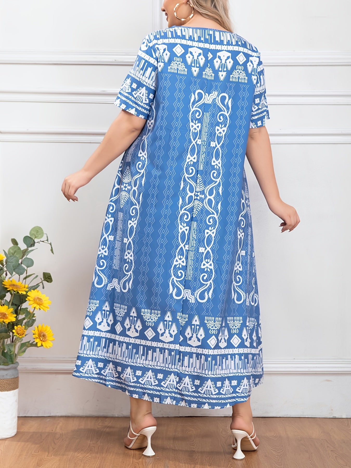 Ayollar uchun katta o'lchamli tunik kiyiqi polyester, Yaqin Sharq bosma, kundalik, barcha mavsum uchun