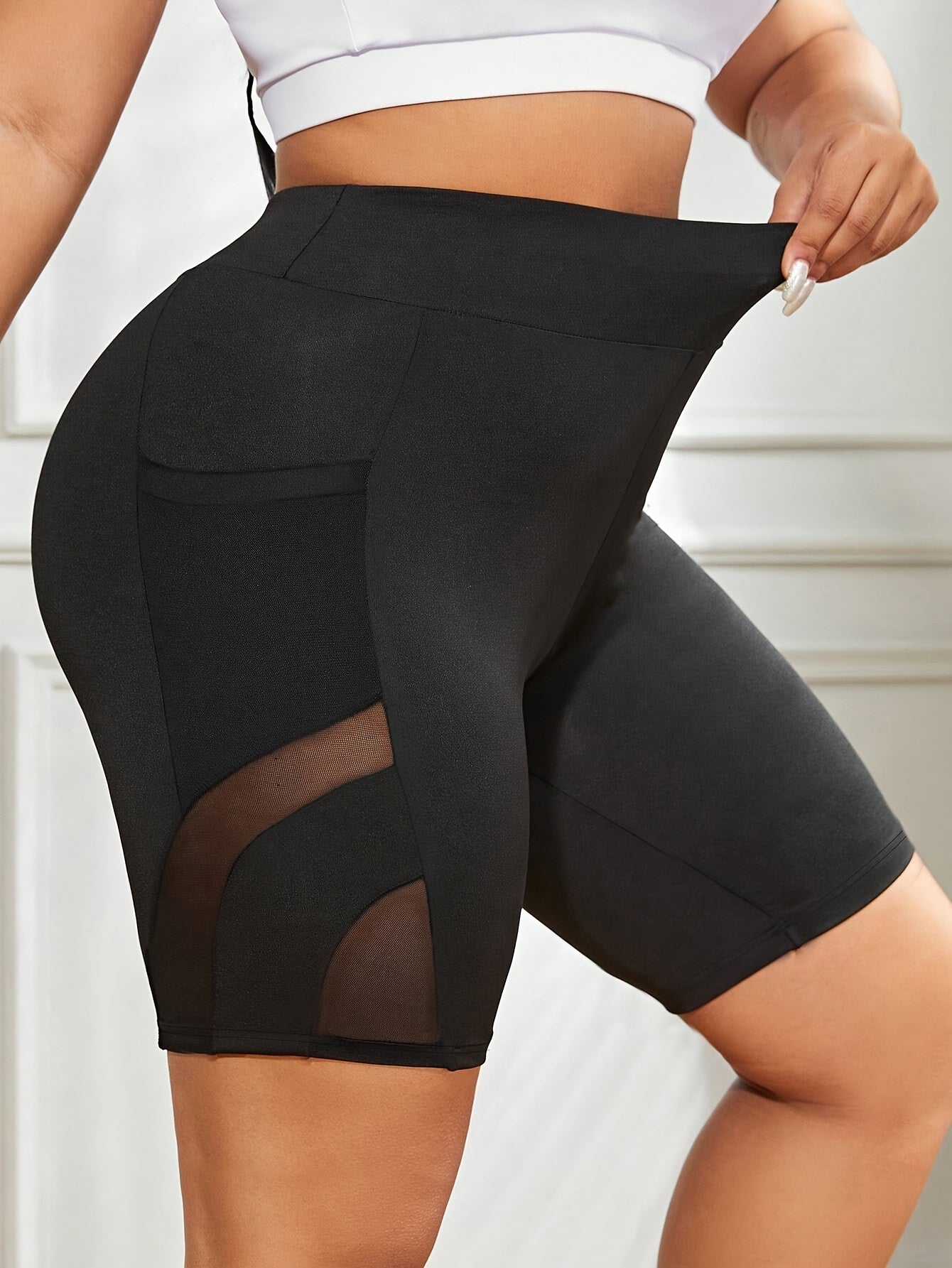 Plus Size High-Waisted Yoga Shorts for Women Breathable Workout Mesh Summer Activewear