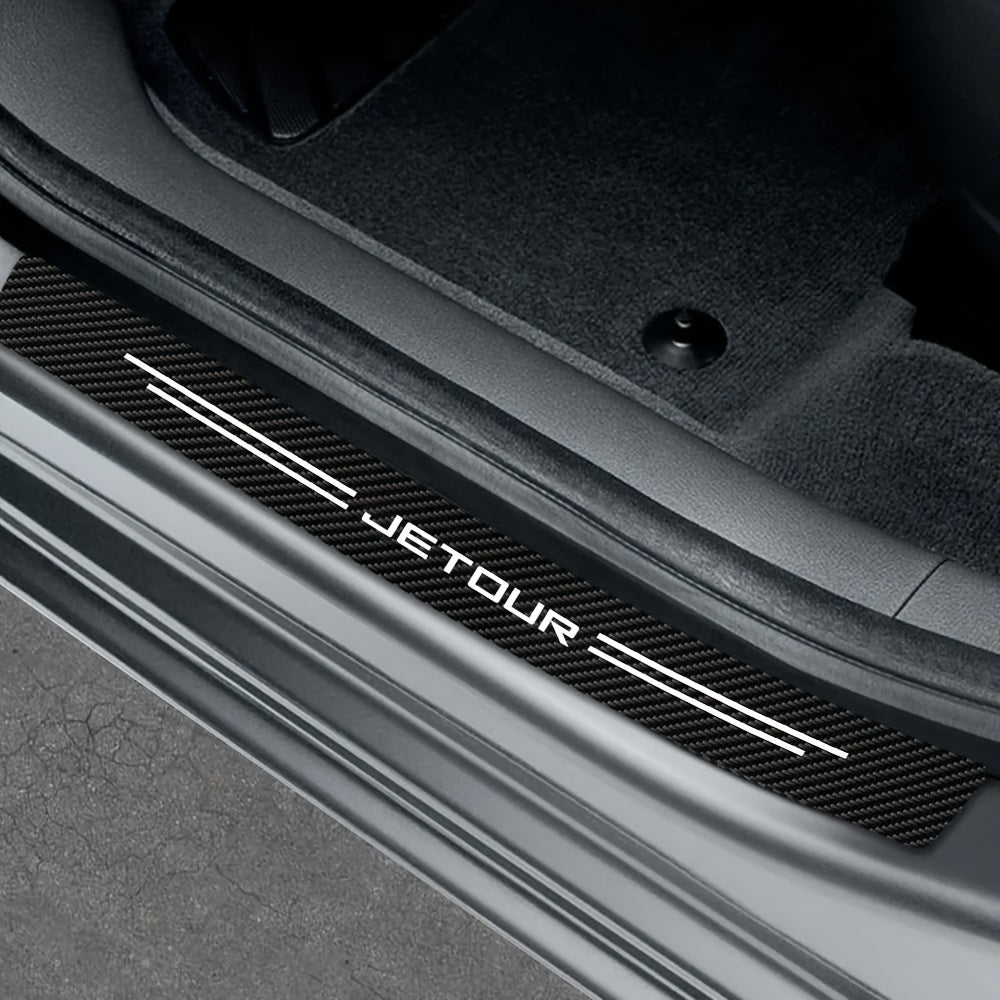 5Pcs Carbon Fiber Textured Door Sill Protectors Scratch-Resistant Black