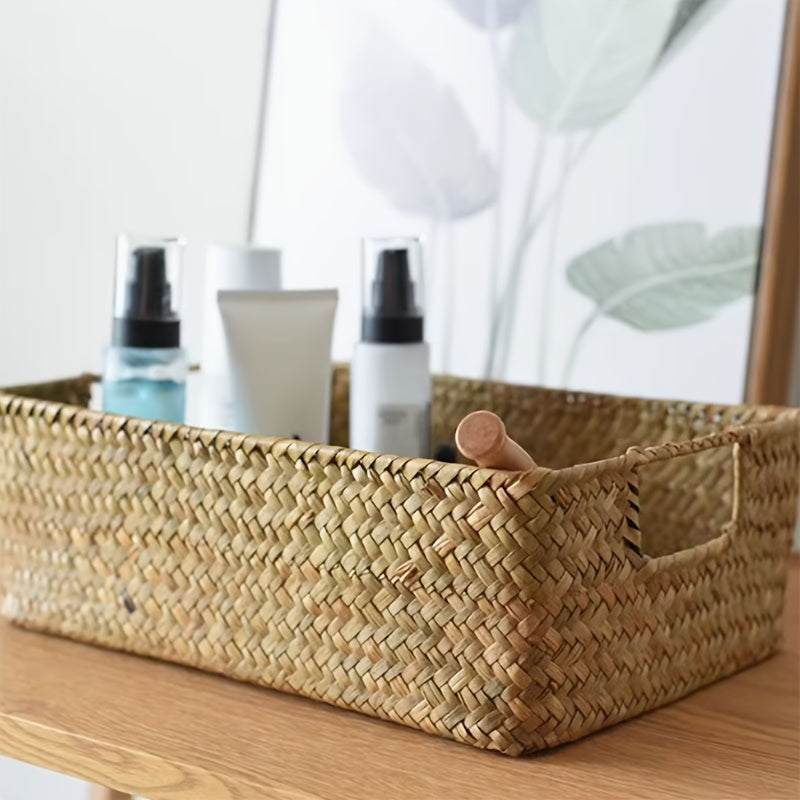 Shimoliy uslubda to‘g‘ri to‘g‘ri to‘qilgan saqlash savati, ish stoli yoki qishloq bezaklari uchun ideal, Janubiy Koreya IKEA dizaynidan ilhomlangan.