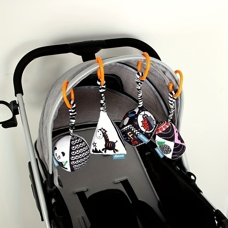 Qora va oq geometrik chaqaloq osilib o'ynash uchun o'yinchoqlar, ko'ruv stimulyatsiya va erta ta'lim uchun