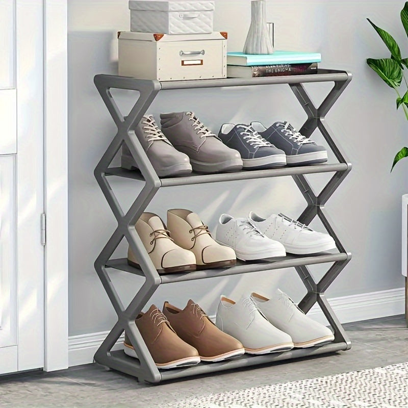 Black Metal Shoe Rack 4-Tier X-Shaped Organizer for Entryway and Living Room