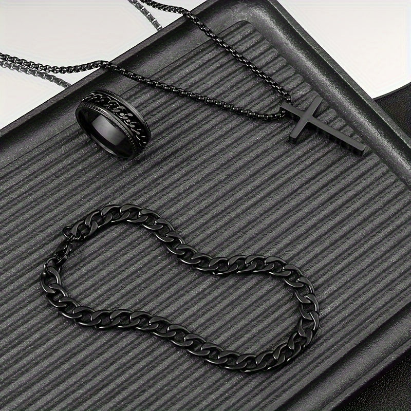 Uch xil ko'p maqsadli qora zanglamas po'latdan yasalgan zargarlik buyumlaridan iborat zamonaviy to'plam.