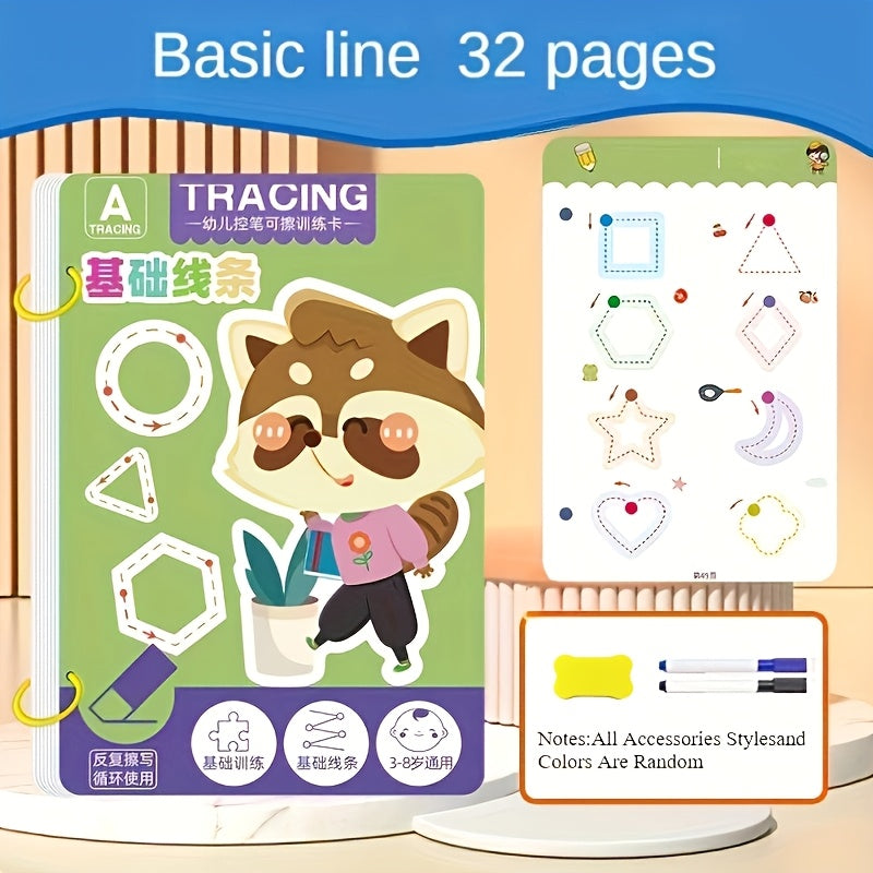 32 Reusable Educational Practice Books with Erasable Writing Pads for Ages 3-6