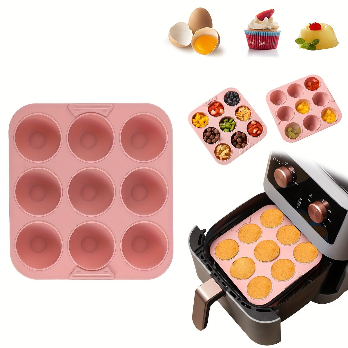 Square Silicone Cake Pan for Air Fryer 9 Cavities Oven Safe Dishwasher Safe